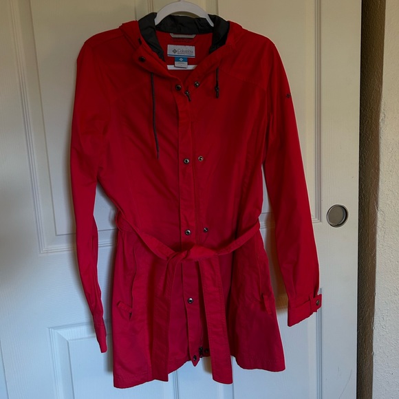 Columbia bright pink cinched waist long rain coat - Picture 2 of 4